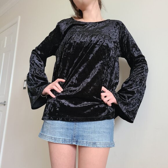 Wrangler Retro Crushed Velvet Bell Sleeve Top M | Western Boho Cowgirlcore - Picture 1 of 8